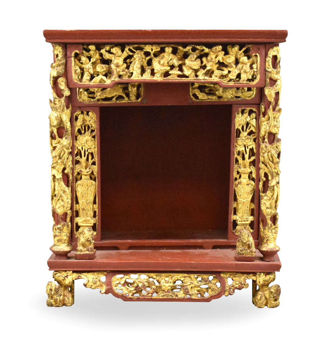 Appraisal: A Chinese gilt lacquered wood shrine A rectangular shaped Chinese