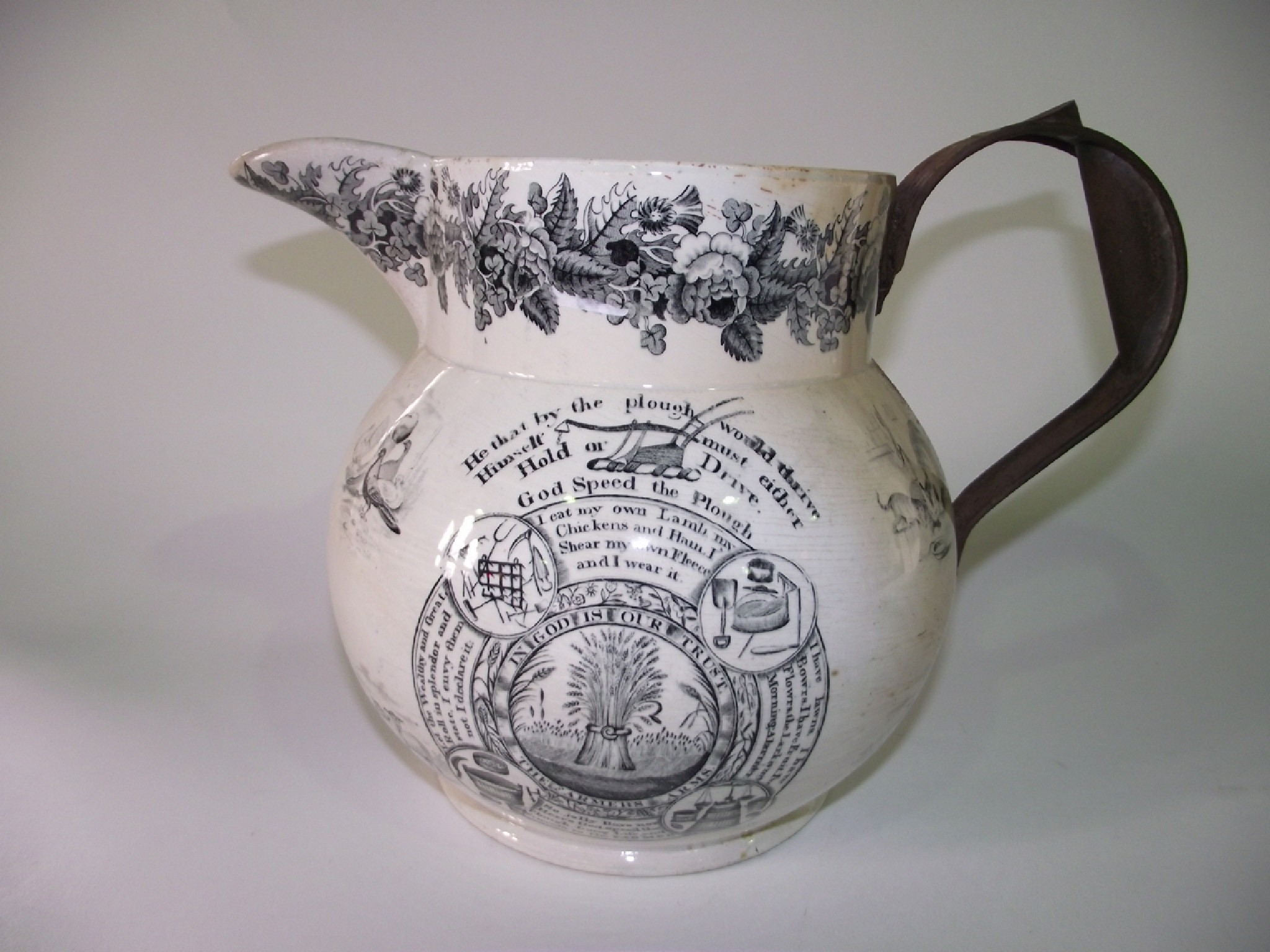 Appraisal: An early Victorian farmers arms jug with black and white