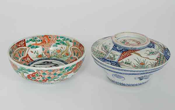 Appraisal: Japanese Imari Bowls Japan Two Imari bowls including a rounded