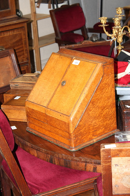 Appraisal: A VICTORIAN OAK CORRESPONDENCE BOX the sloping front opening to