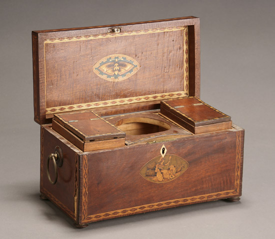 Appraisal: George III Inlaid Mahogany Tea Caddy Circa The hinged lid