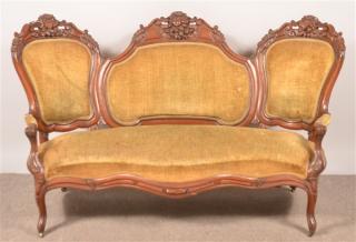 Appraisal: Victorian Carved and Molded Walnut Settee American Victorian Ornately Carved