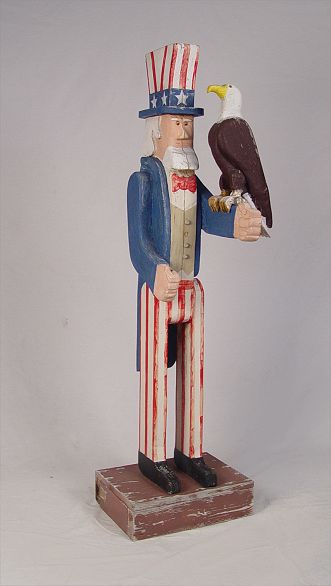 Appraisal: UNCLE SAM FOLK ART CARVING Uncle Sam figure standing on