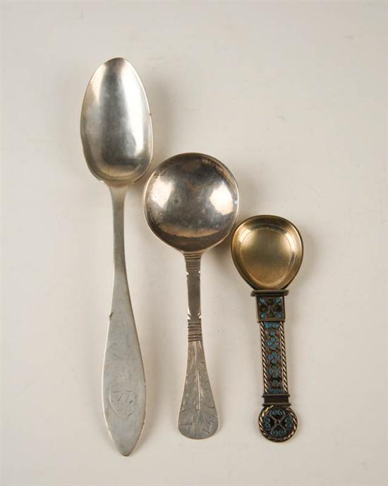 Appraisal: Three Silver Spoons an th C Leipzig Germany spoon with