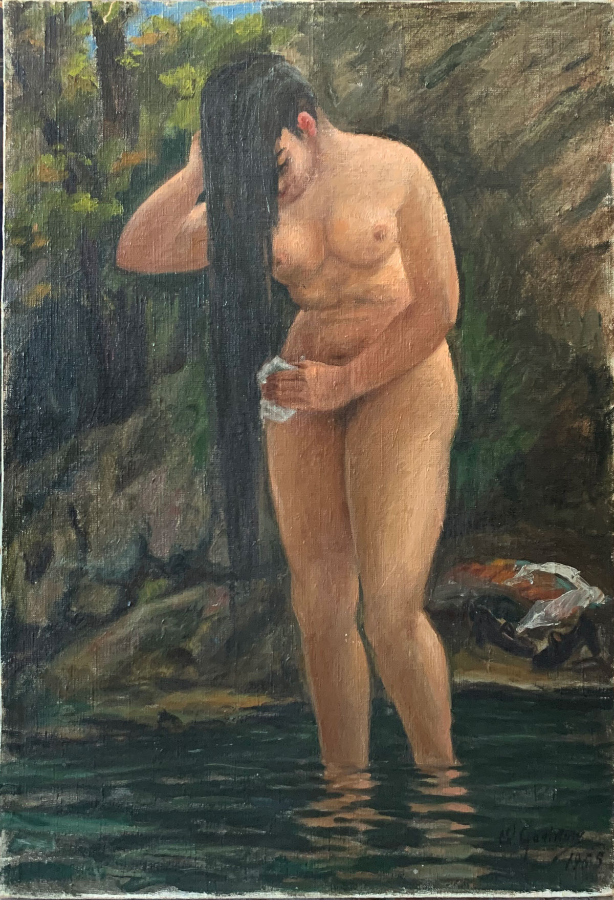 Appraisal: GARIKOW Ivan Russian - Female Standing Bathing Nude Oil on