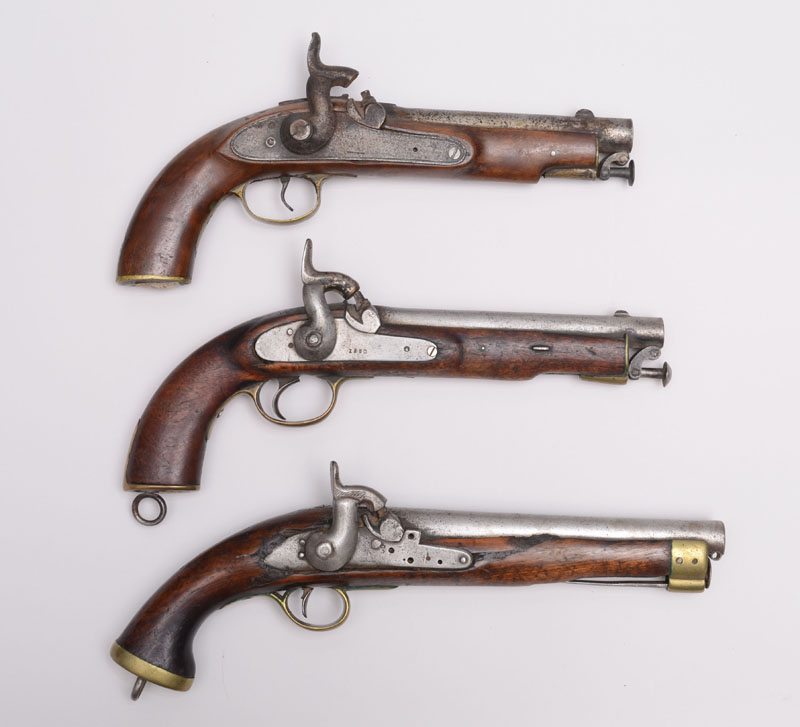 Appraisal: THREE FRENCH PERCUSSION PISTOLS in in and in From the