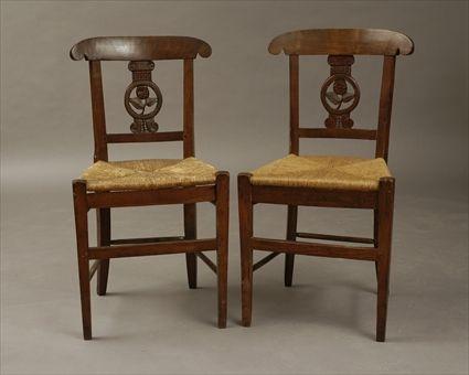 Appraisal: Pair of French Provincial Walnut Side Chairs with Rush Seats