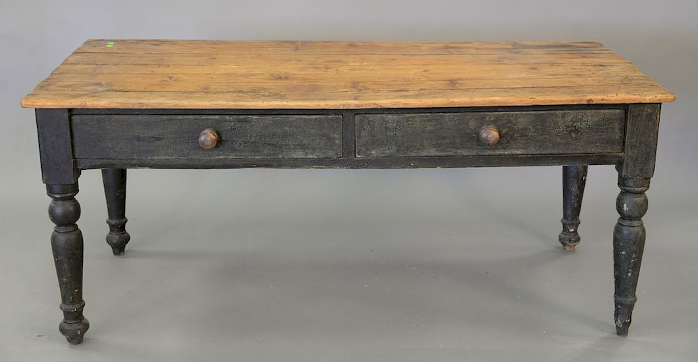 Appraisal: Pine table with two drawers ht in top x Pine