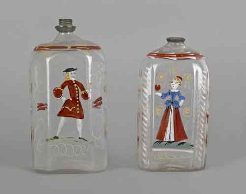 Appraisal: Two Stiegel type enameled glass bottles early th c h