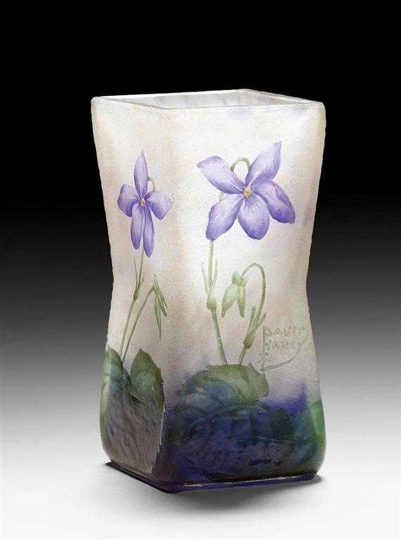 Appraisal: DAUM NANCY VASE circa Acid-etched and enamelled clear glass flecked