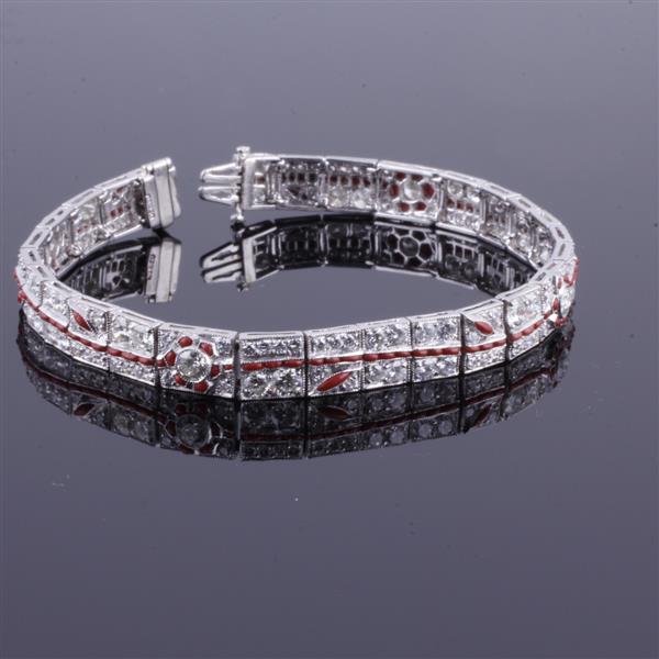 Appraisal: Art Deco Platinum and Diamond bracelet with micro coral flower