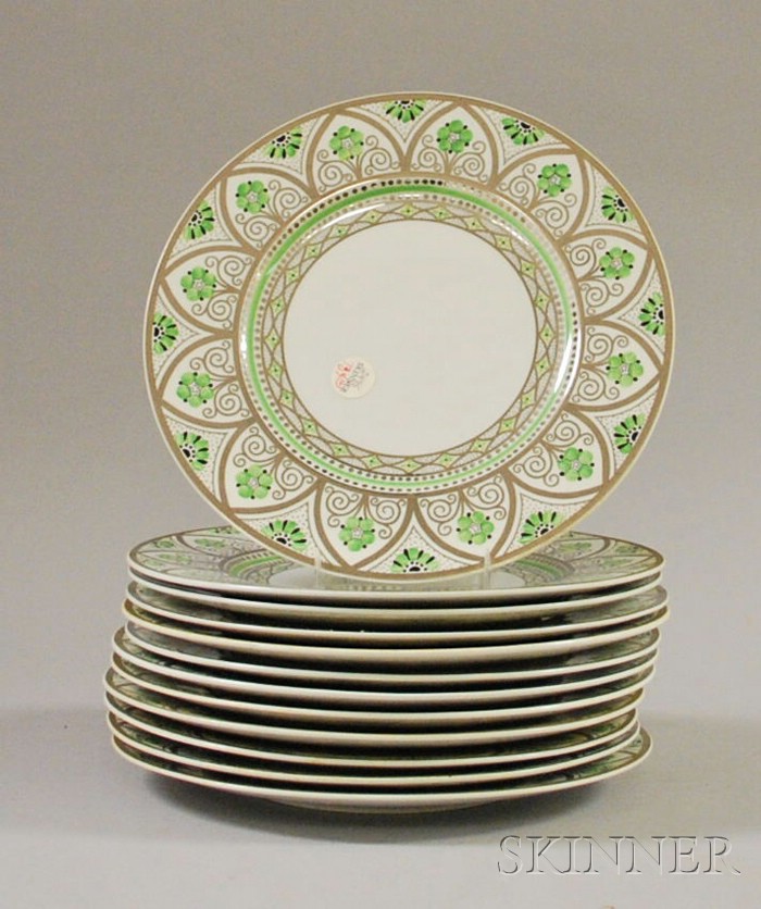 Appraisal: Set of Twelve Wedgwood Silver Lustre and Green Floral Decorated