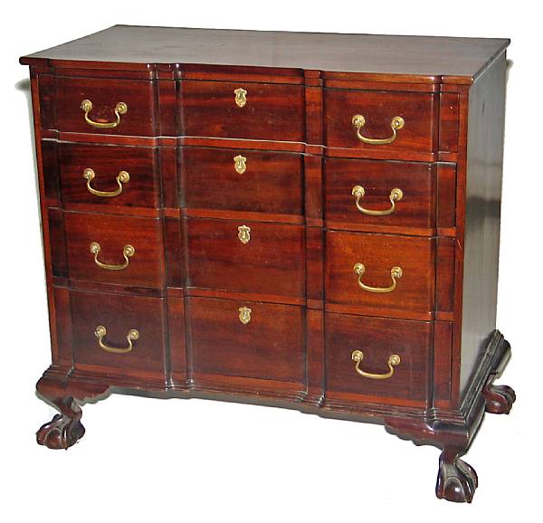 Appraisal: A George III style mahogany block front chest of drawers