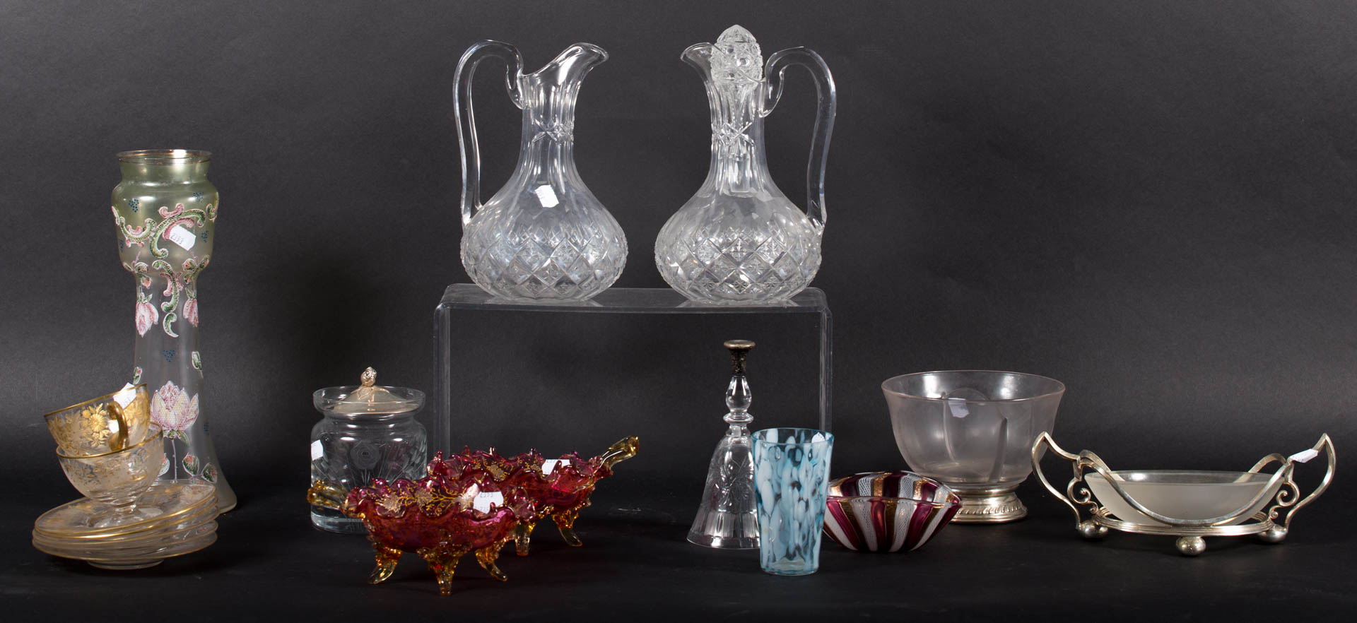 Appraisal: Assortment of items including two cut glass cruets four pieces