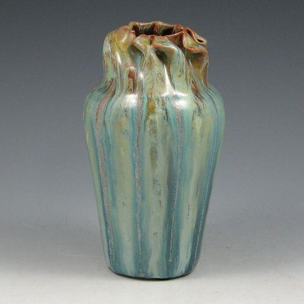 Appraisal: Clark House Pottery green twirl waterfall vase Signed Clark with