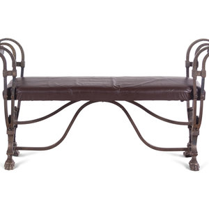 Appraisal: A Continental Metal and Leather Upholstered Bench th Century Height