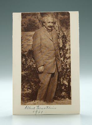 Appraisal: Albert Einstein signed photo card cutout magazine photograph of Einstein