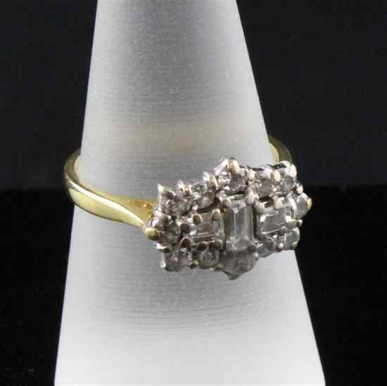 Appraisal: An ct gold brilliant and baguette cut diamond cluster ring