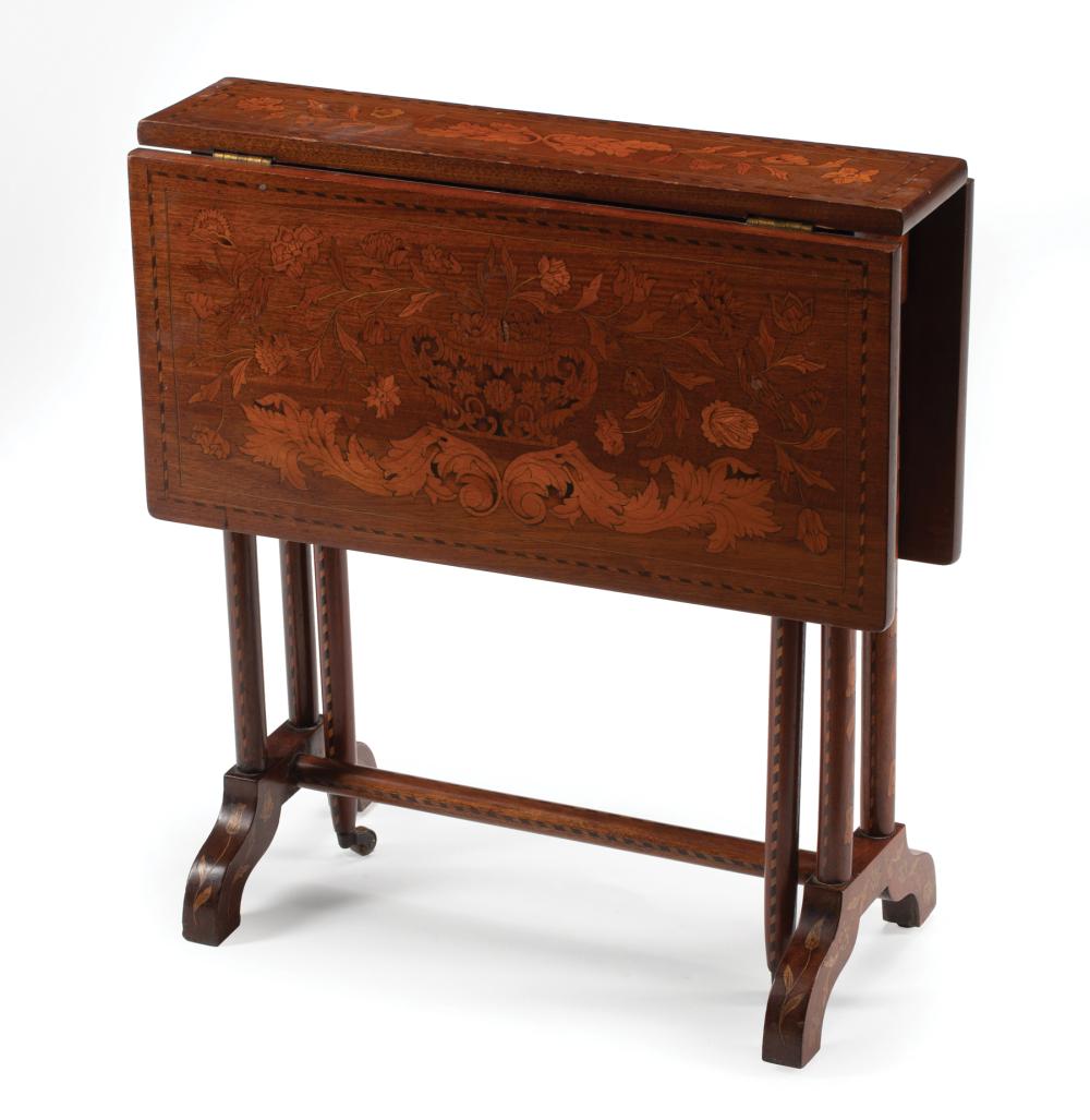 Appraisal: Dutch Marquetry and Mahogany Sutherland Table th c drop-leaf top