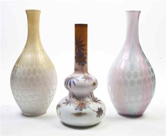 Appraisal: Three Victorian Satin Glass Vases comprising a near pair of