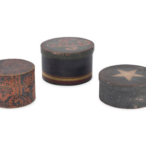 Appraisal: Three Round Paint Decorated Boxes th Century including two wooden