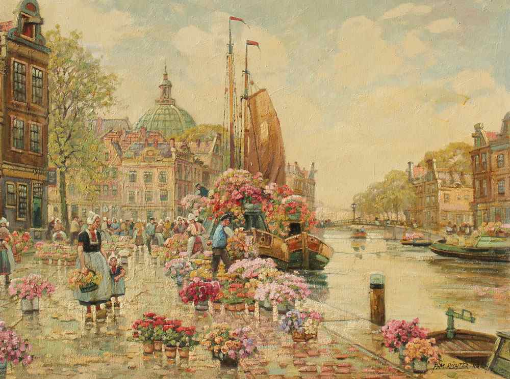 Appraisal: RICHTER-REICH F M German - ''Amsterdam Flower Market'' OIL Canvas