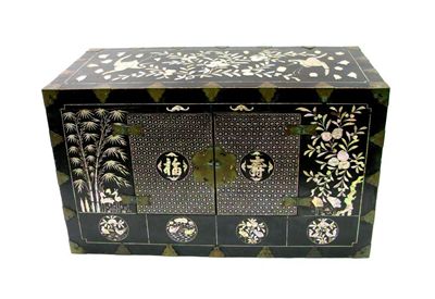 Appraisal: A Chinese mother of pearl inlaid black lacquer chest with