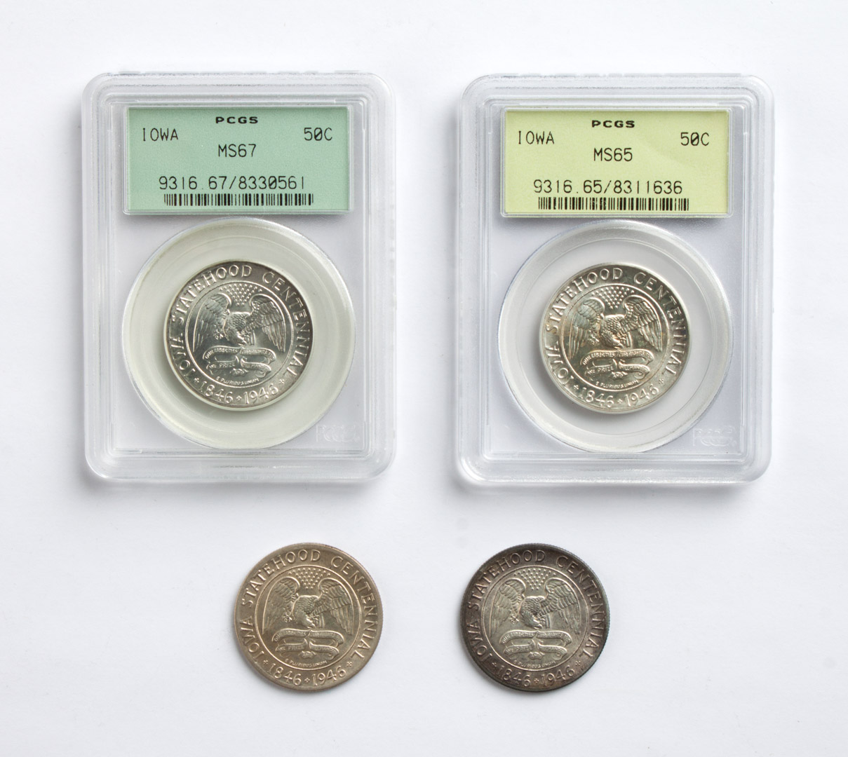 Appraisal: Four U S Iowa commemorative silver half dollars MS- and