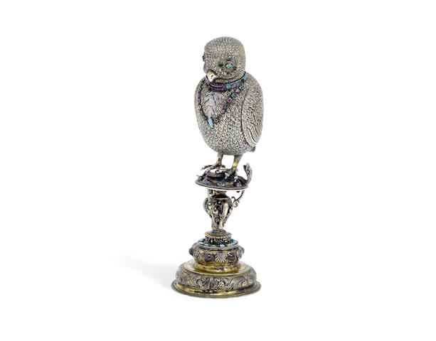 Appraisal: A th century continental silver-gilt and paste set owl drinking