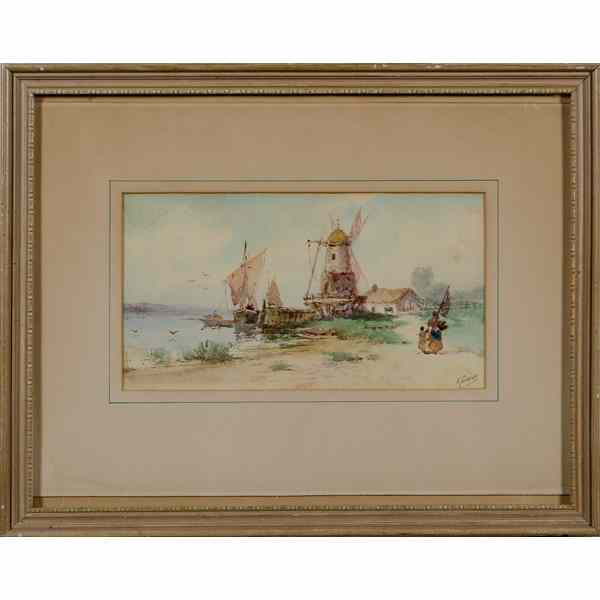 Appraisal: Victor Casenelli - Harbor Scene Watercolor on paper depicting a