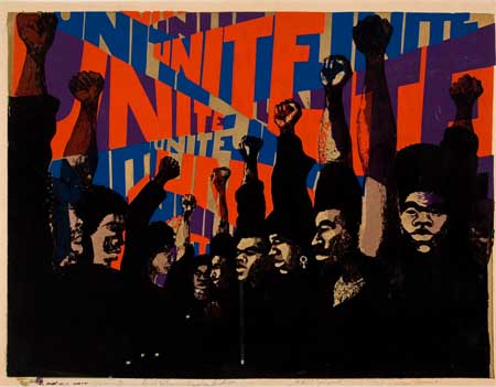 Appraisal: SIGNED BY AFRICOBRA MEMBERS BARBARA JONES-HOGU - UNITE Color screenprint