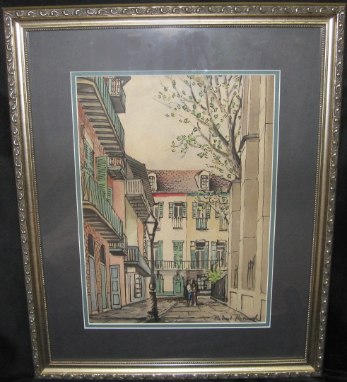 Appraisal: Herbert Hanush American New Orleans th Century Pirate's Alley watercolor