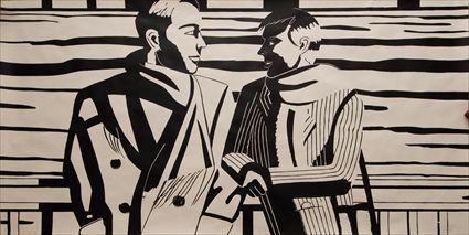 Appraisal: ALEX KATZ b UNTITLED TWO FRIENDS Block print in black