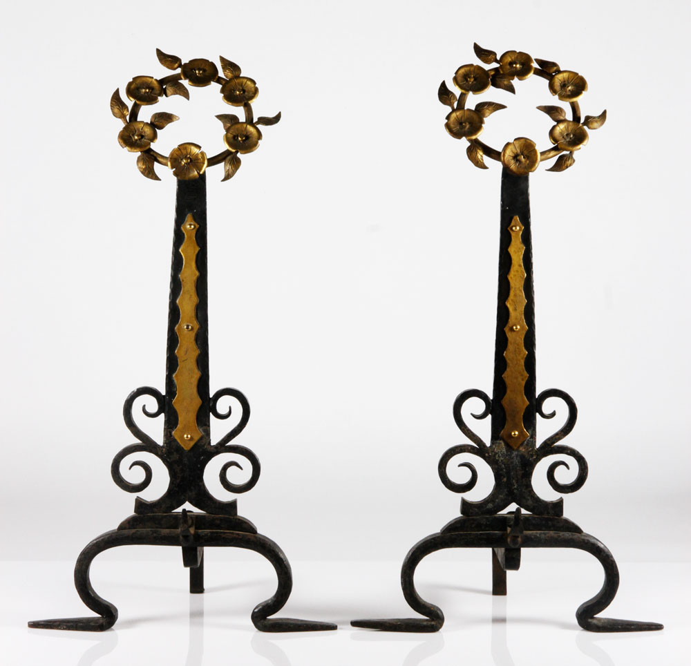 Appraisal: - Pr Arts Crafts Andirons Early th century pair of