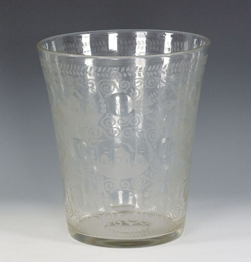 Appraisal: Massive Bohemian glass tumbler ca with elaborate engraved decoration h