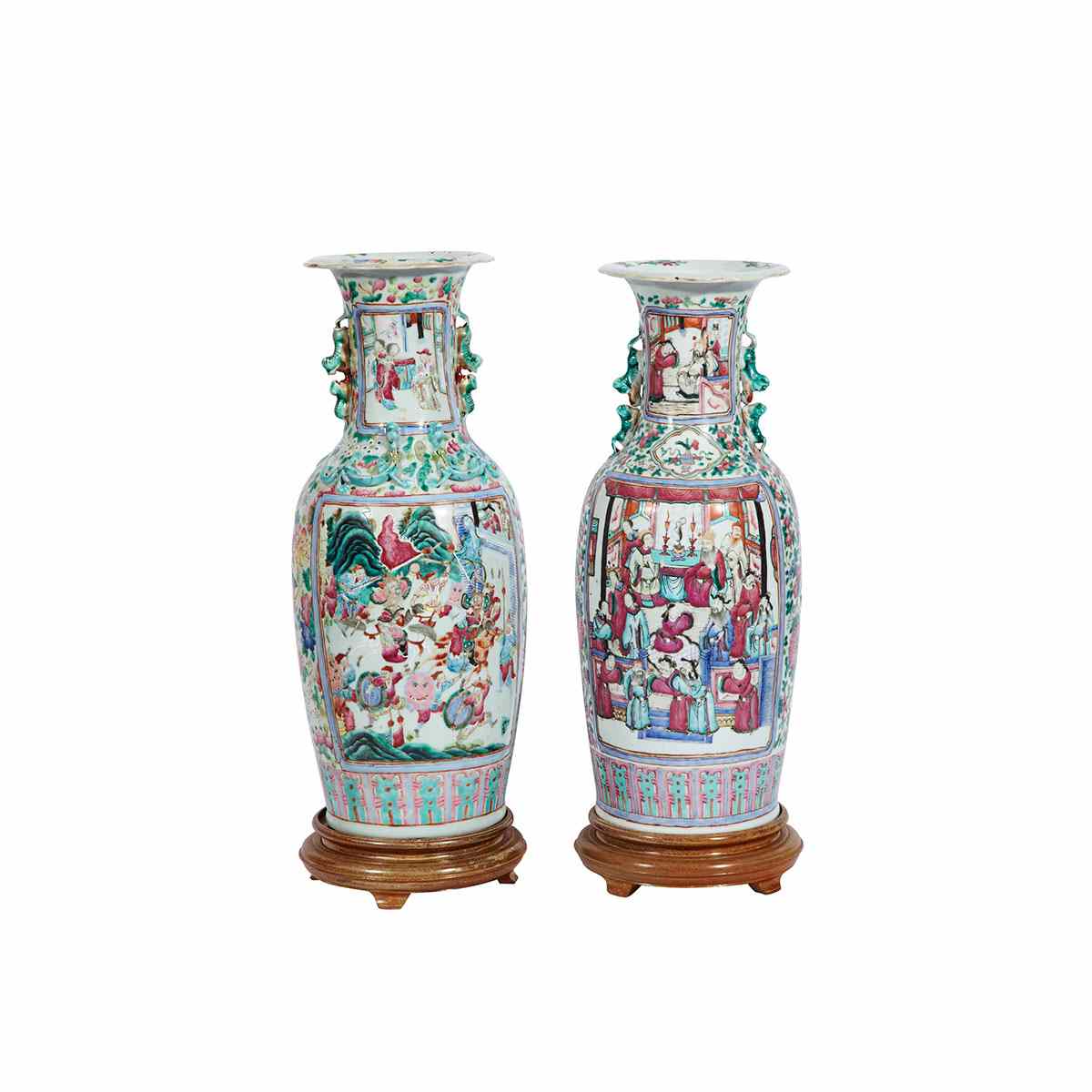 Appraisal: Two Large Famille Rose Baluster Vases th Century A near