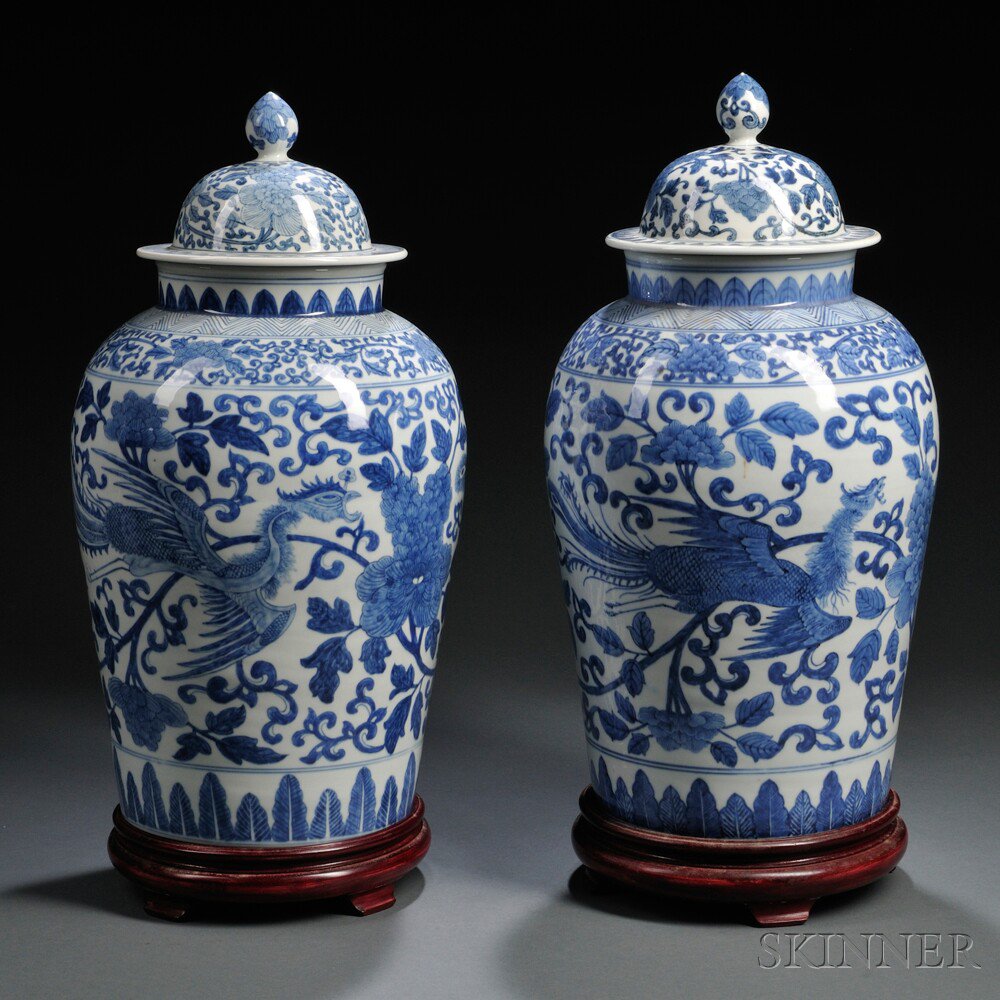 Appraisal: Pair of Blue and White Covered Jars China th century