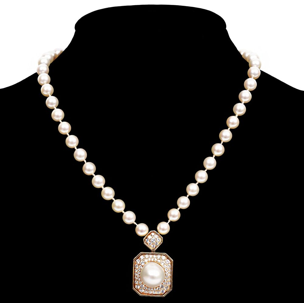 Appraisal: Van Cleef Arpels Pave Diamond Pearl Necklace Van Cleef Arpels