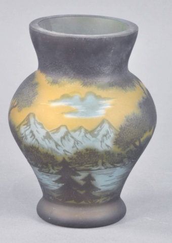 Appraisal: Petrache Cameo Glass VaseMountain and lake scene in blues greens