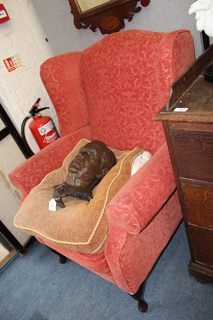 Appraisal: A LATE TH CENTURY RED UPHOLSTERED WING BACK ARMCHAIR cm