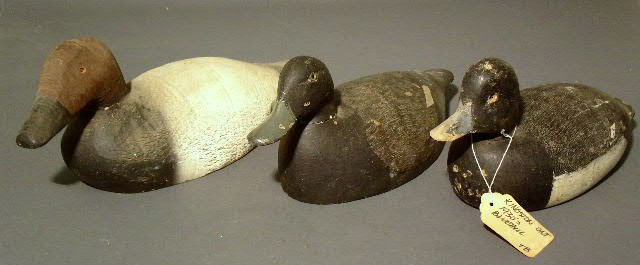 Appraisal: Three duck decoys- bluebill Kingston Ont h x l x