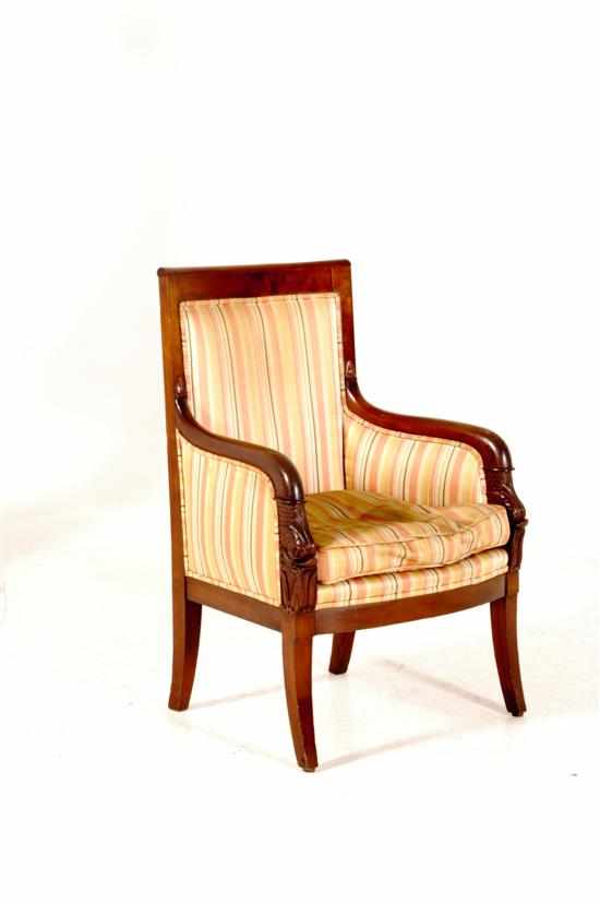 Appraisal: Charles X carved fruitwood armchair circa curved crest over upholstered