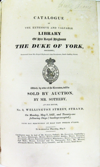 Appraisal: FREDERICK AUGUSTUS Duke of York and Albany Catalogue of the