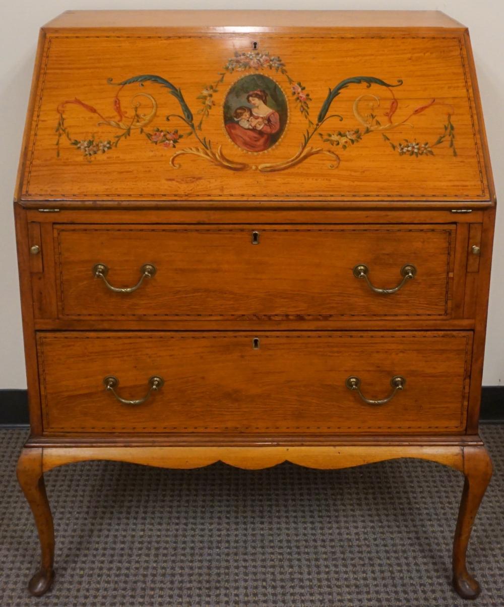 Appraisal: Edwardian Decorated Satinwood Slant Front Desk x x in x