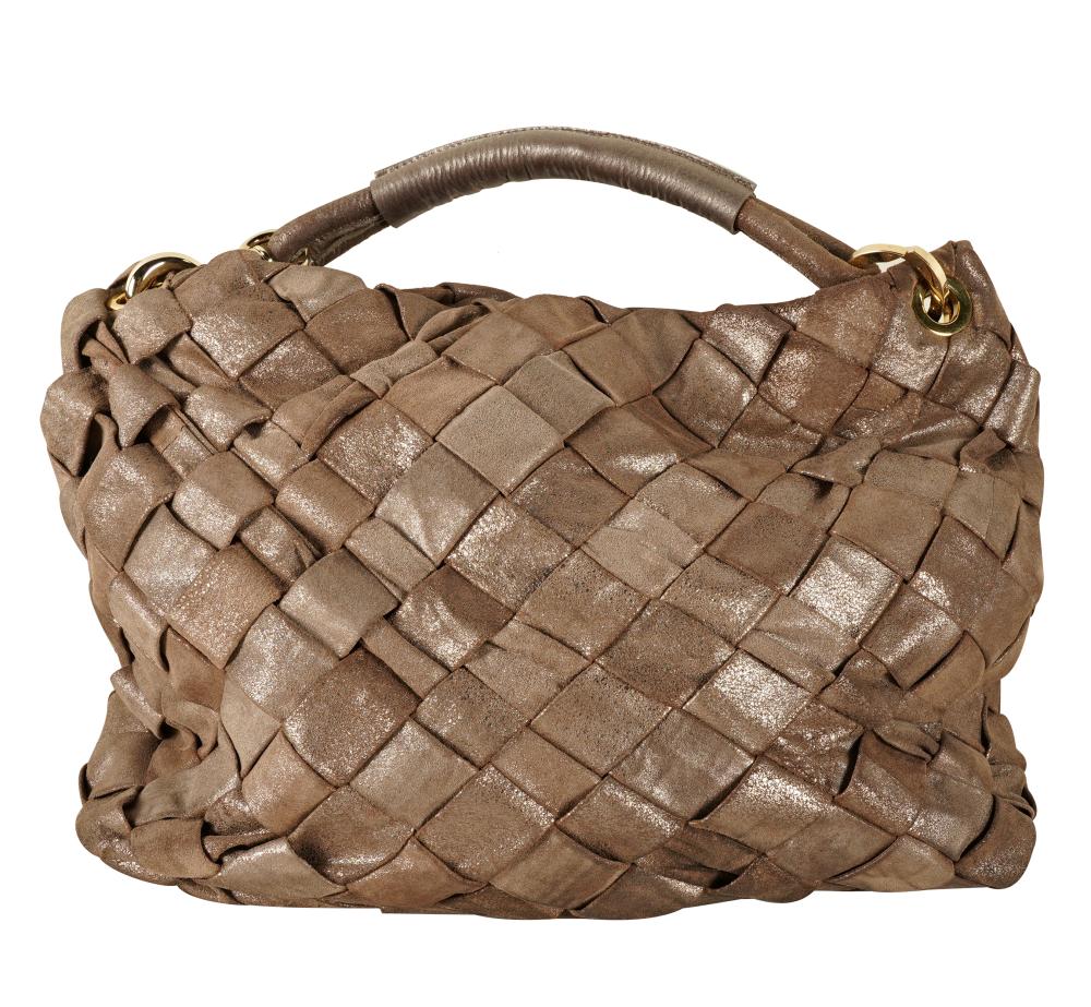 Appraisal: JIMMY CHOO LEATHER HANDBAGwoven body with metallic finish Condition with