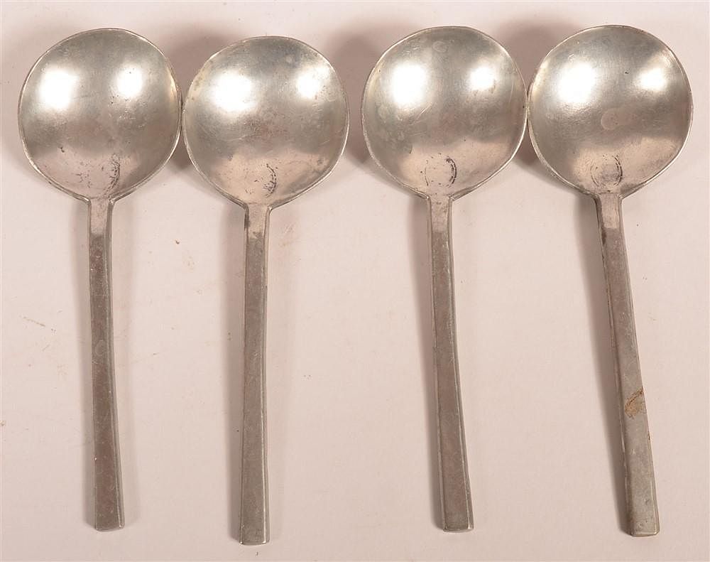 Appraisal: th C Pewter Rat Tail Bowl Back Spoons Set of