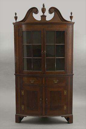 Appraisal: Pennsylvania Federal Inlaid Mahogany Bow-Front Corner Cupboard ft in x