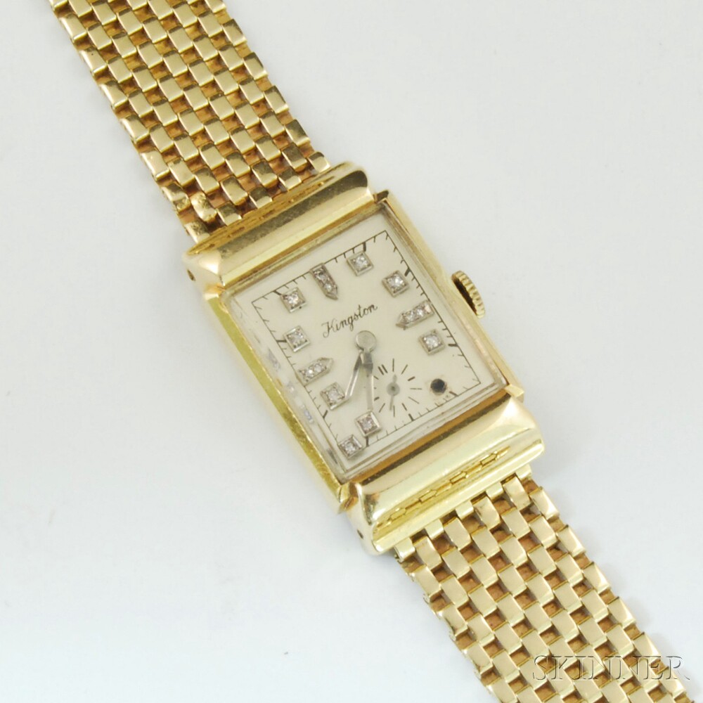 Appraisal: Kingston kt Gold and Diamond Bracelet Wristwatch the silvered dial