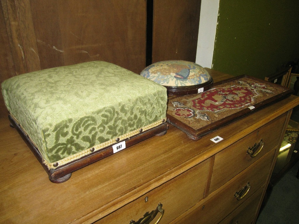 Appraisal: Lot comprising two footstools and a beaded plateau