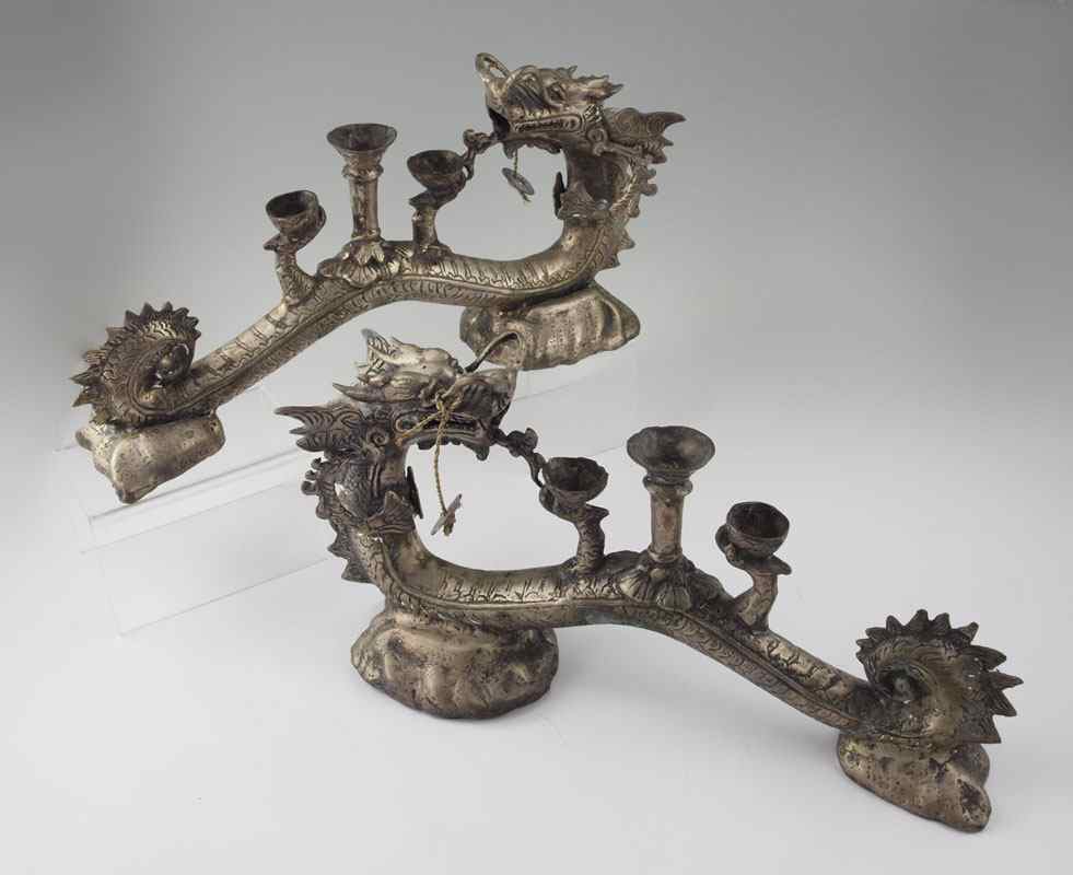 Appraisal: PAIR CAST METAL FIGURAL DRAGON INCENSE HOLDERS Figural dragons with